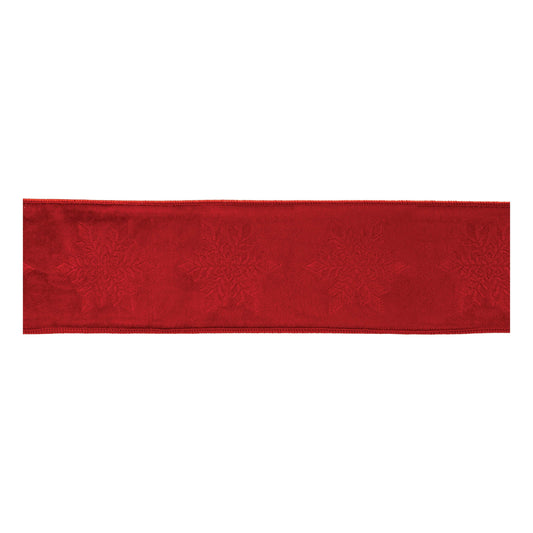 Embroidered snowflake wired ribbon – red with white snowflake embroidery, 4" x 5 yds | RRO Home

