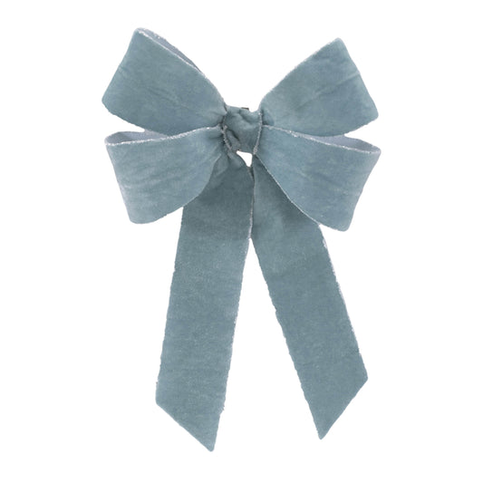 Glittered double holiday bow set of 2 – wintry blue with wired edges and clip-back, Holiday décor | RRO Home
