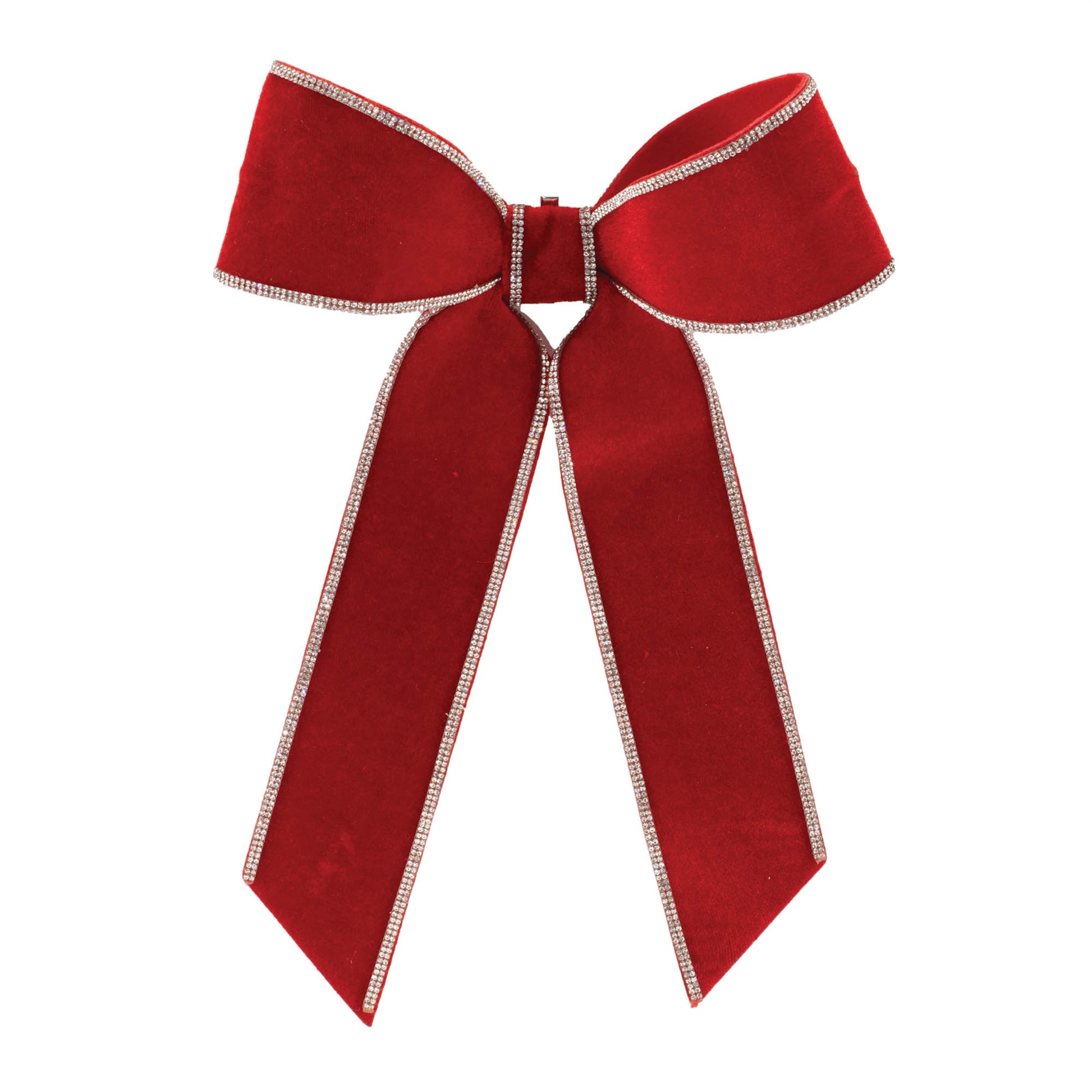 Jeweled red holiday bow set of 2 – embellished with jewel beads, wired edges, clip-back design, 14" x 9" | RRO Home
