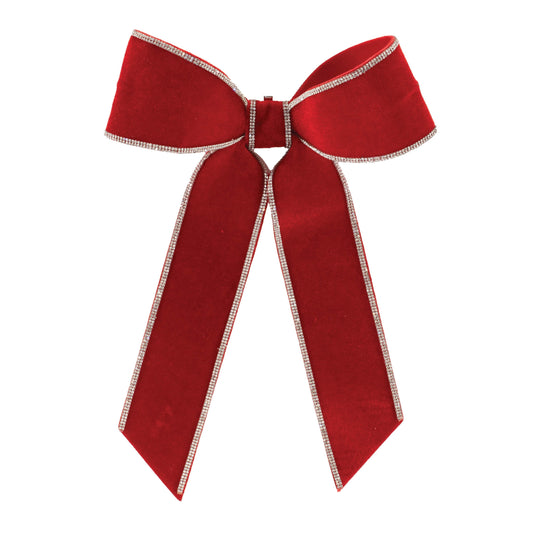 Jeweled red holiday bow set of 2 – embellished with jewel beads, wired edges, clip-back design, 14" x 9" | RRO Home
