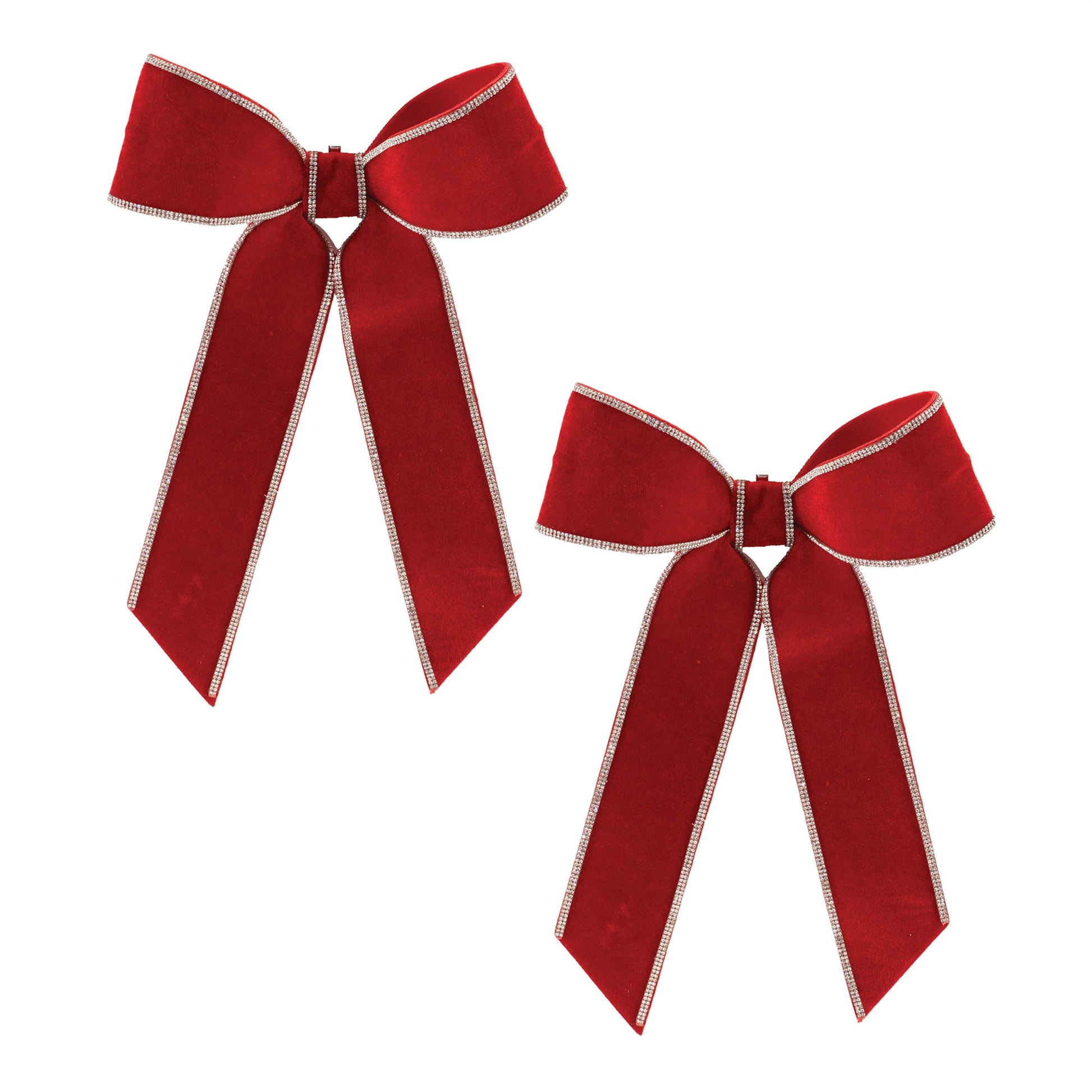 Jeweled red holiday bow set of 2 – embellished with jewel beads, wired edges, clip-back design, 14" x 9" | RRO Home
