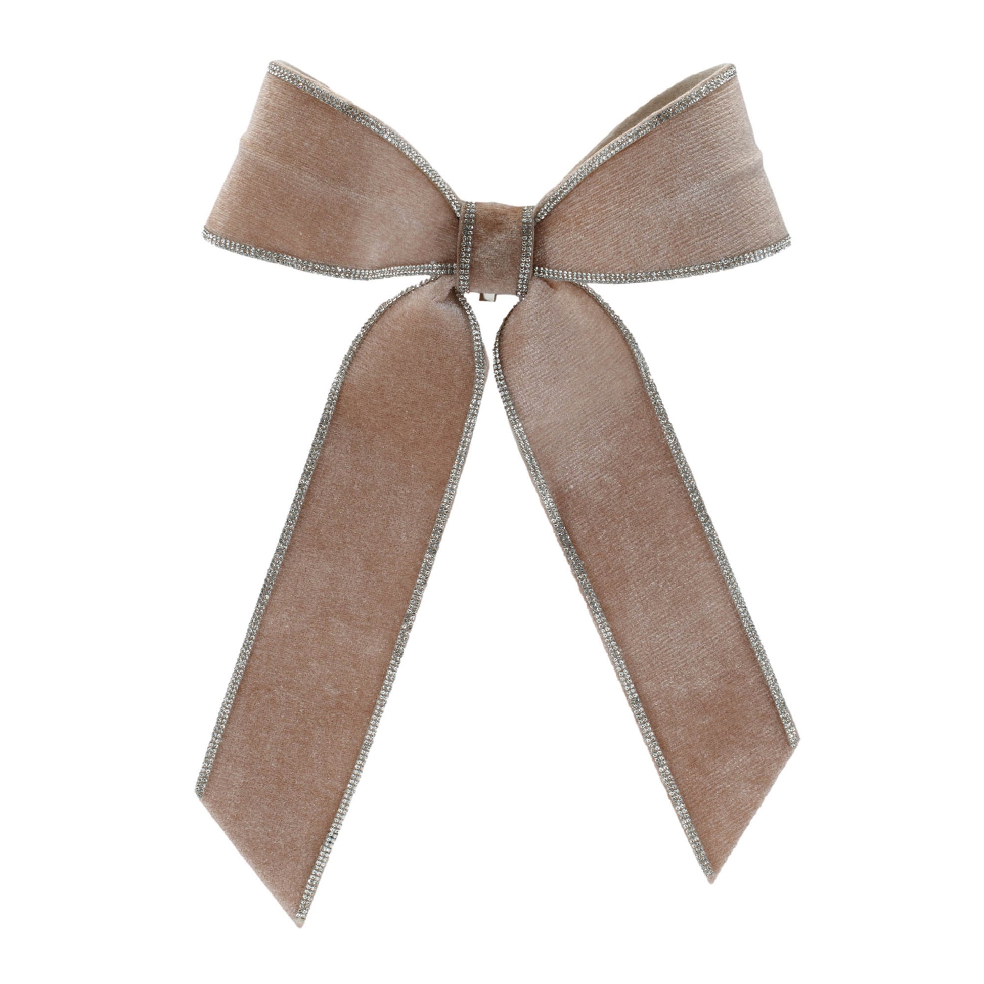 Jeweled holiday bow set of 2 – beige and gray wired bows with jewel accents and clip-on back, 13\" x 9.5\" | RRO Home
