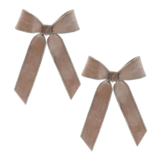 Jeweled holiday bow set of 2 – beige and gray wired bows with jewel accents and clip-on back, 13\" x 9.5\" | RRO Home
