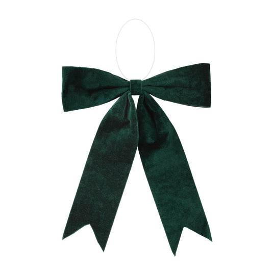 Emerald green holiday bow set of 2 – 17" x 13.5", soft polyester with clear clip-back hanger | RRO Home
