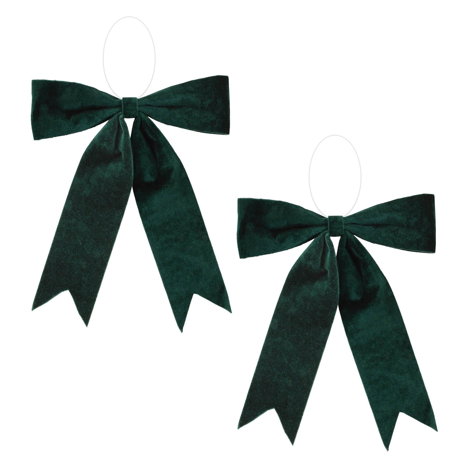 Emerald green holiday bow set of 2 – 17" x 13.5", soft polyester with clear clip-back hanger | RRO Home
