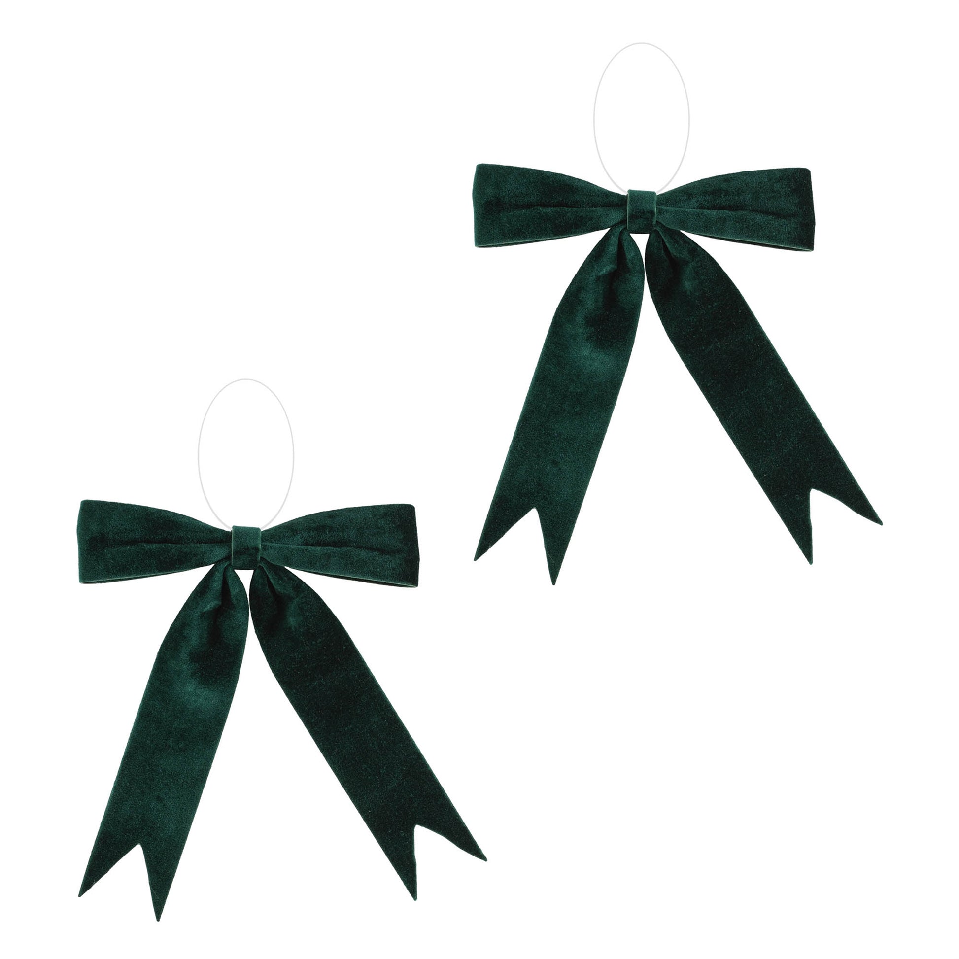 Emerald green holiday bow set of 2 – 15" wide x 10.5" high, soft polyester with clear clip-back hanger | RRO Home
