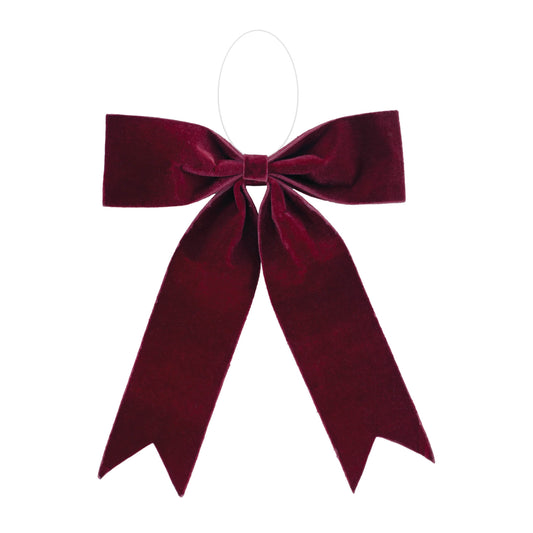 Burgundy red holiday bow set of 2 – 16.5\" x 16\", soft polyester with clear hanger | RRO Home
