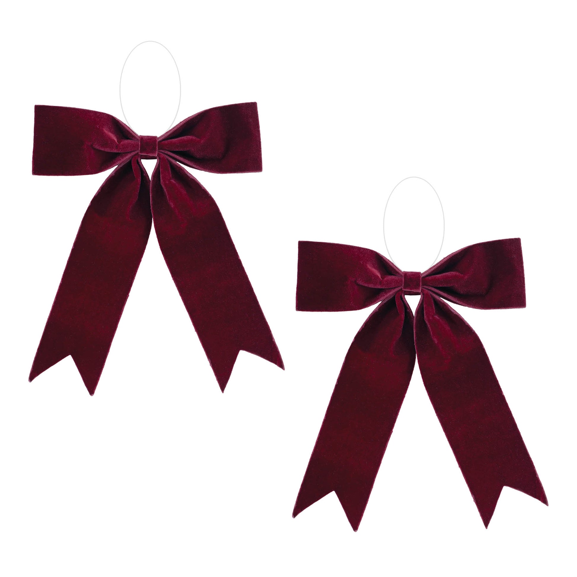 Burgundy red holiday bow set of 2 – 16.5\" x 16\", soft polyester with clear hanger | RRO Home
