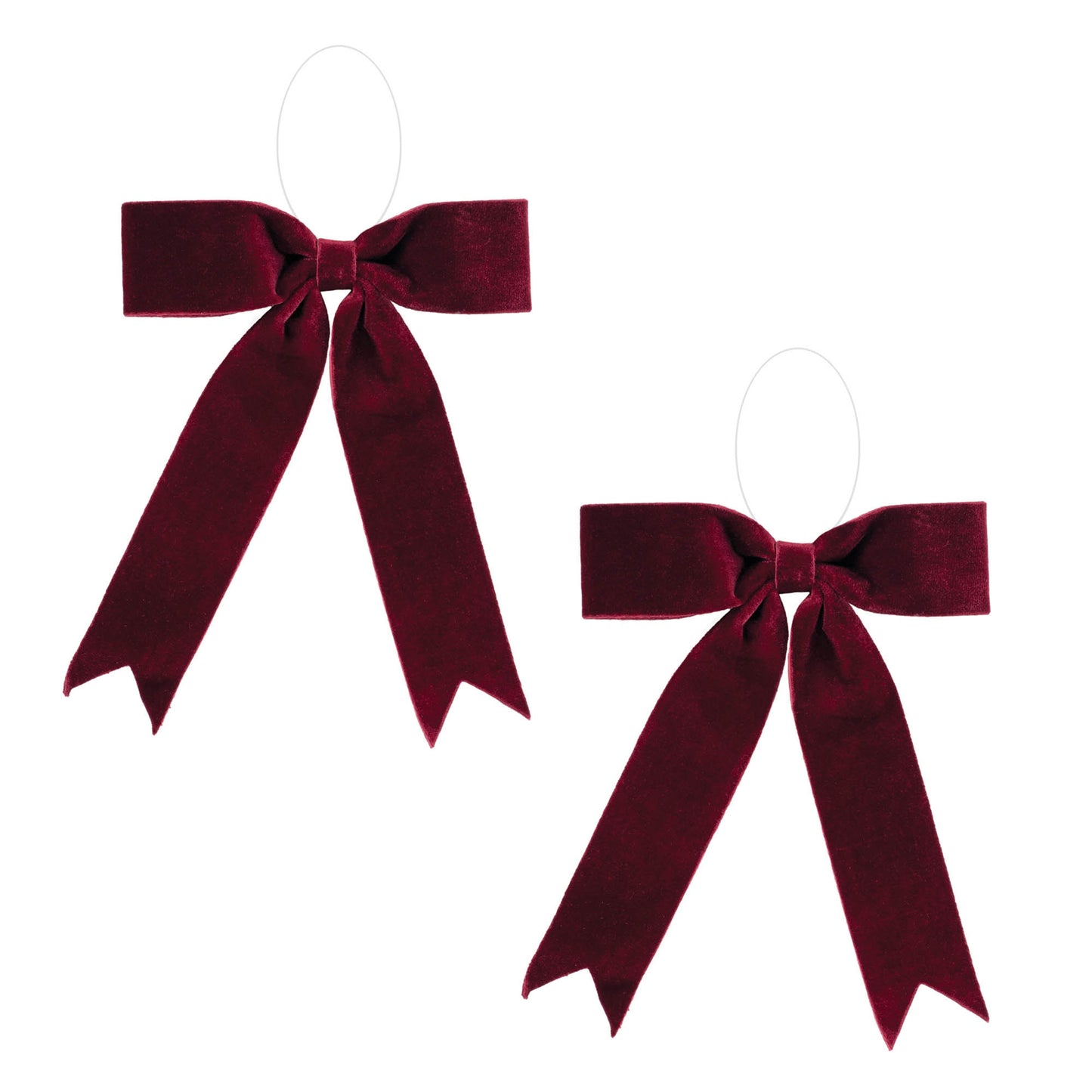 Burgundy red holiday bow set of 2 – 13" x 13", soft polyester with clear hanger | RRO Home
