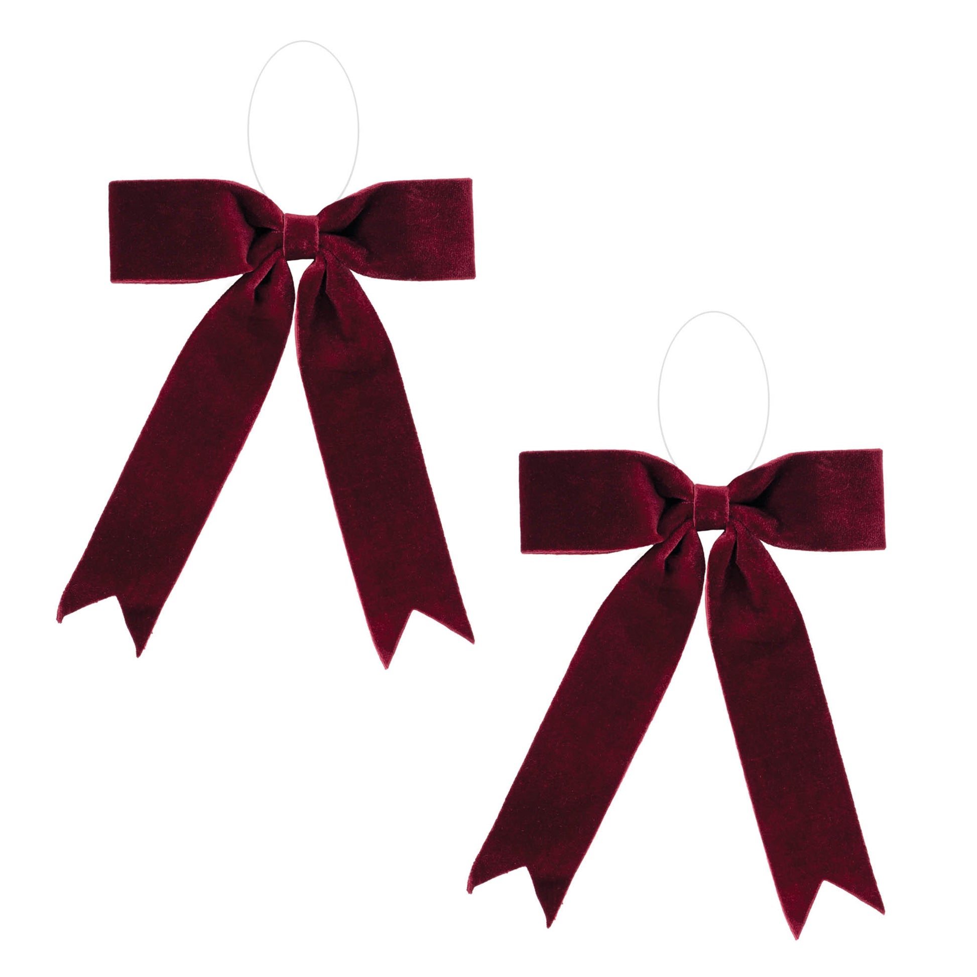Burgundy red holiday bow set of 2 – 13" x 13", soft polyester with clear hanger | RRO Home
