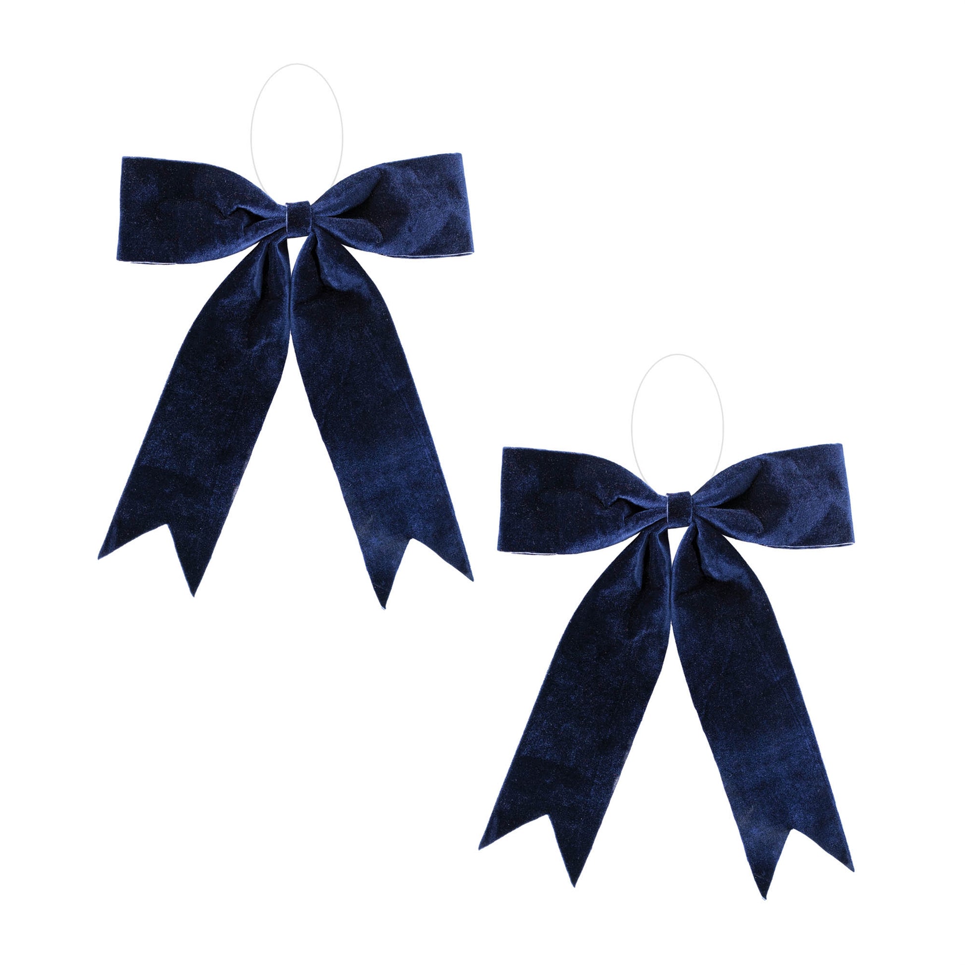 Navy blue holiday bow set of 2 – 18" x 17", soft polyester with clear hanger | RRO Home
