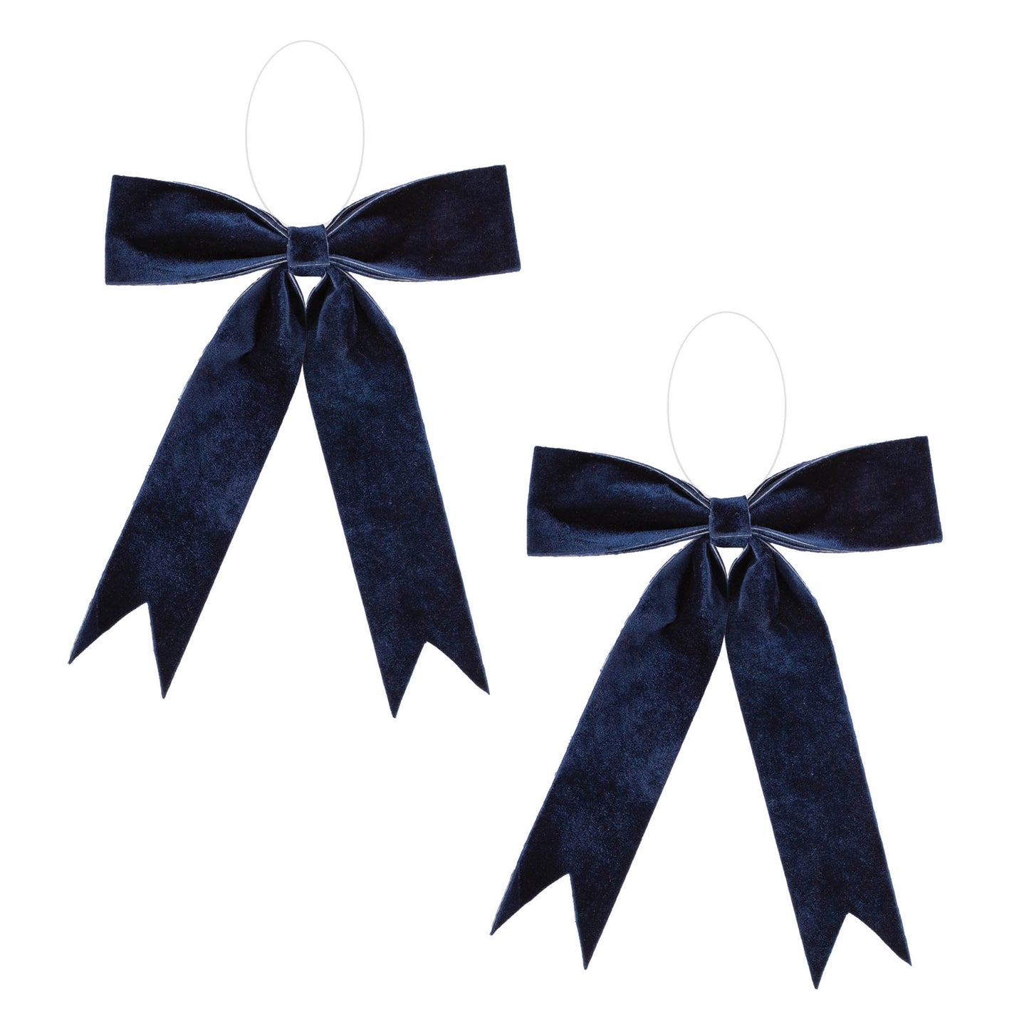Navy blue holiday bow set of 2 – 14" × 13", soft polyester with clear clip-back hanger | RRO Home
