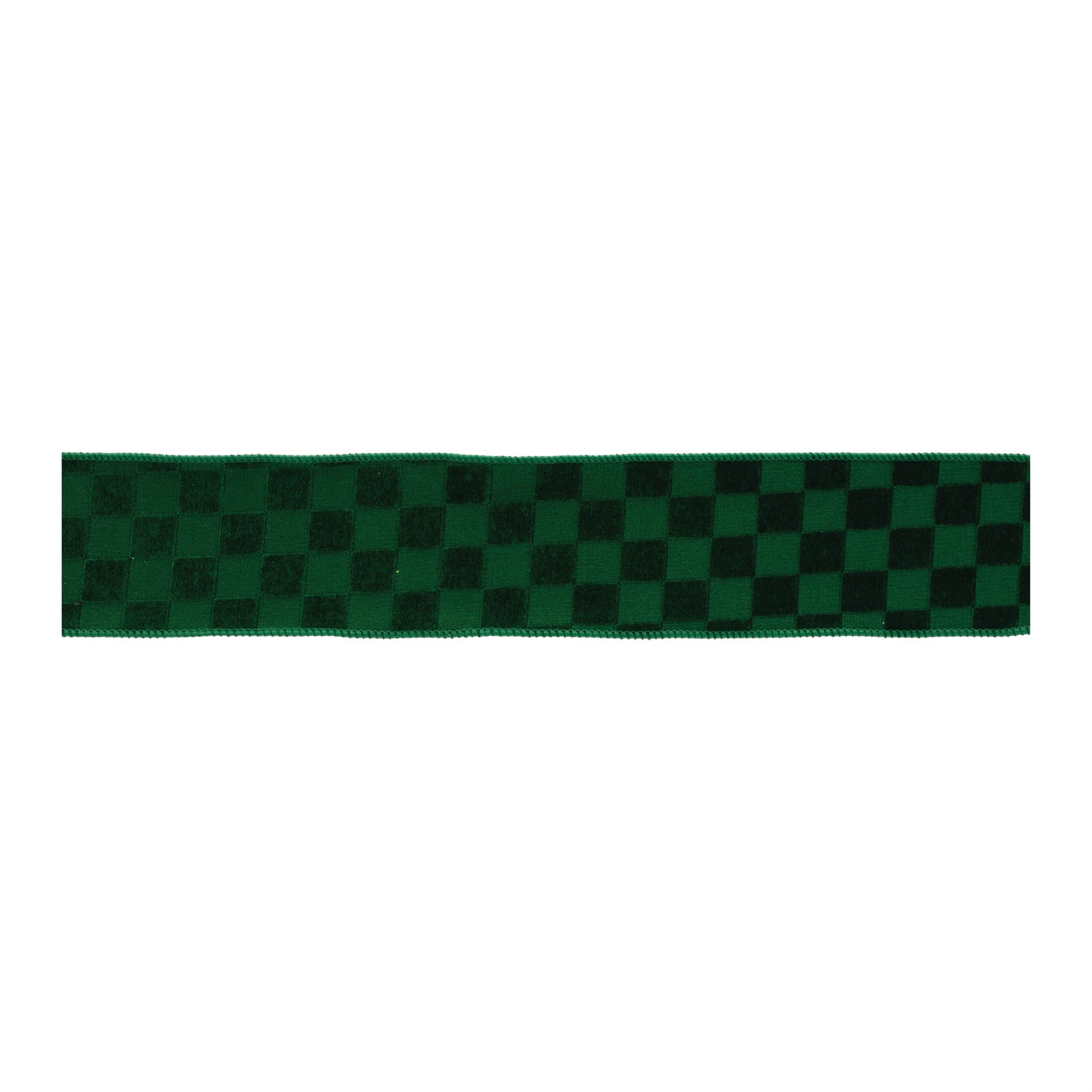 Checkered texture wired ribbon set of 2 – emerald green checkered pattern, 2.5" x 5 yds each, wired edges | RRO Home
