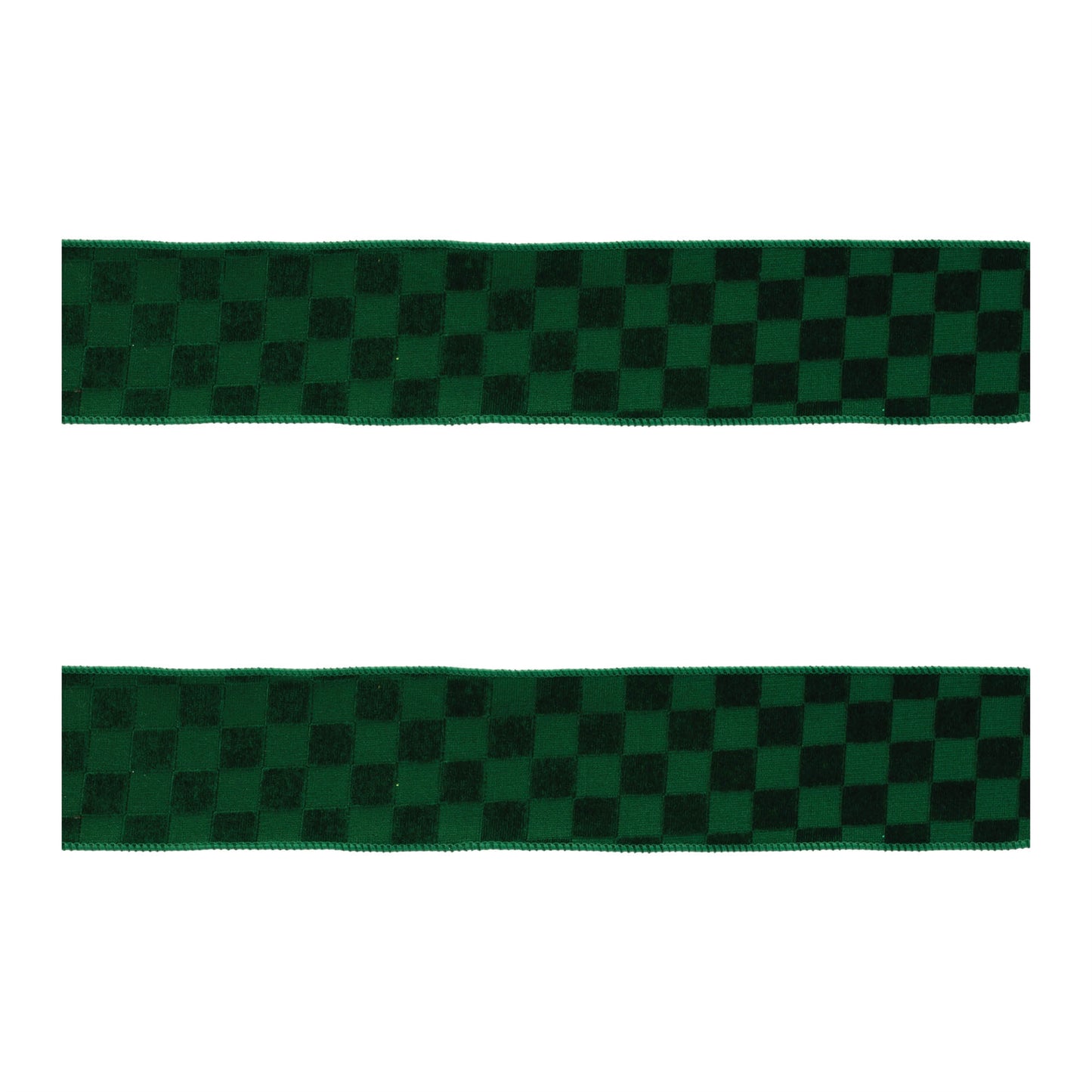 Checkered texture wired ribbon set of 2 – emerald green checkered pattern, 2.5" x 5 yds each, wired edges | RRO Home
