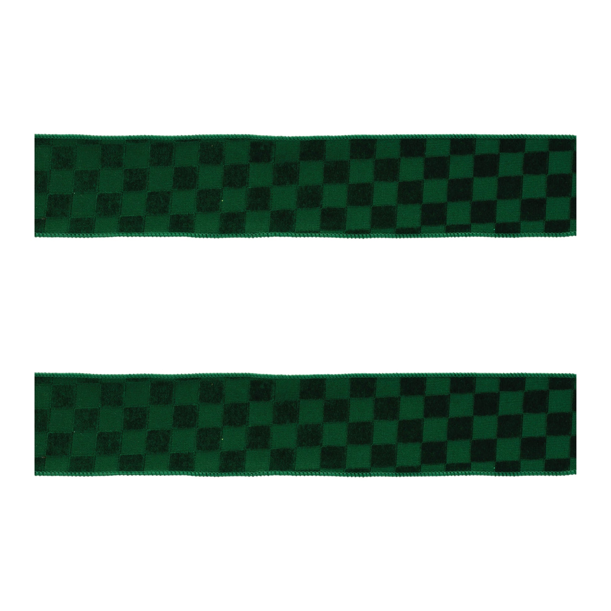 Checkered texture wired ribbon set of 2 – emerald green checkered pattern, 2.5" x 5 yds each, wired edges | RRO Home
