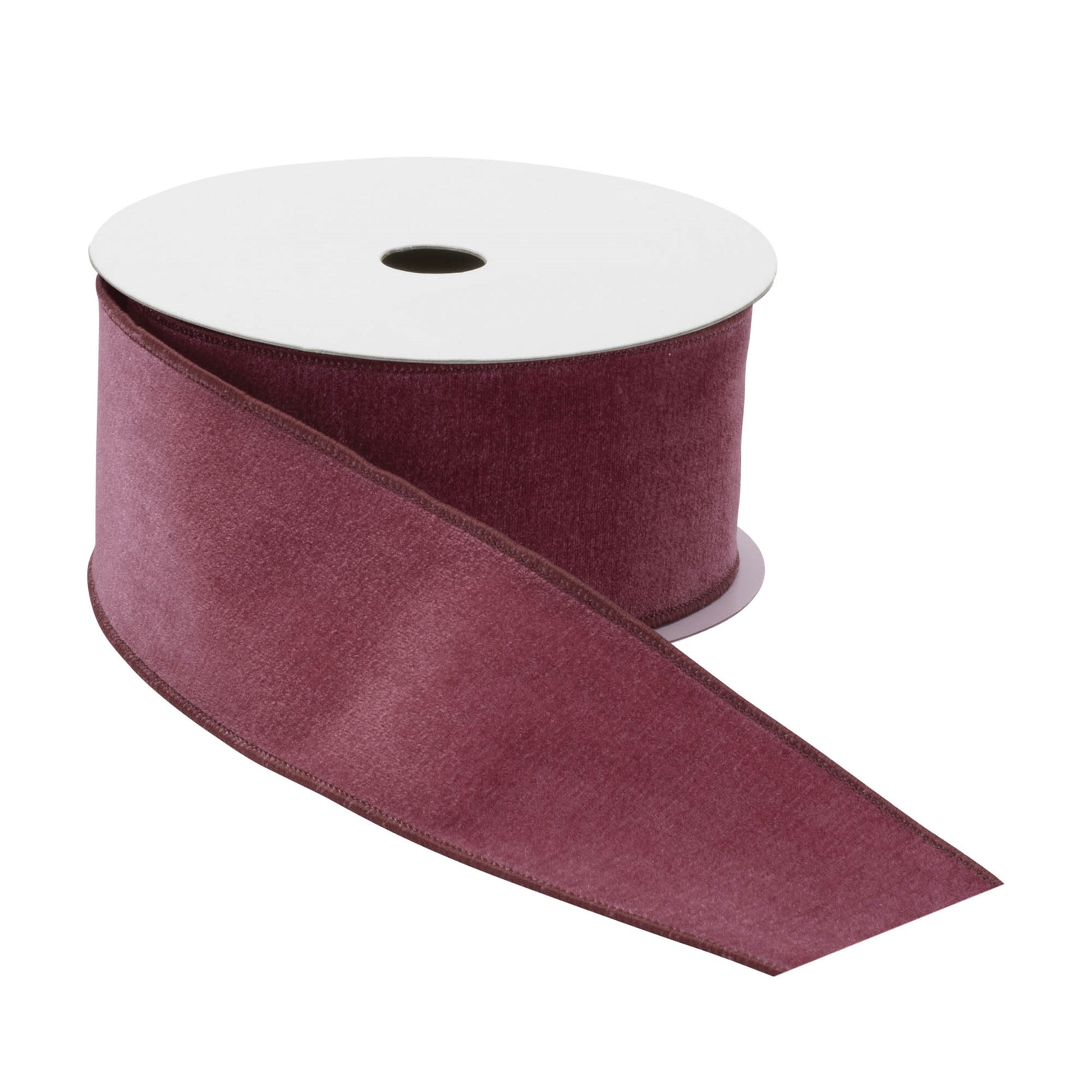 Deep mauve-red wired ribbon, 2.5-inch width by 10 yards, polyester-blend with wired edges
