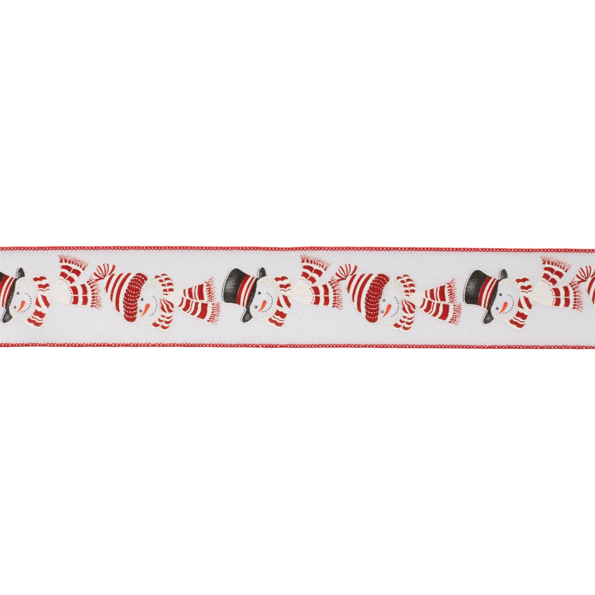 Glittered snowman wired ribbon set of 2 – 2.5" x 10 yds each, red & white with glitter snowman design | RRO Home
