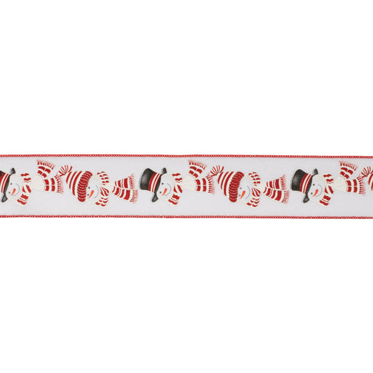Glittered snowman wired ribbon set of 2 – 2.5" x 10 yds each, red & white with glitter snowman design | RRO Home

