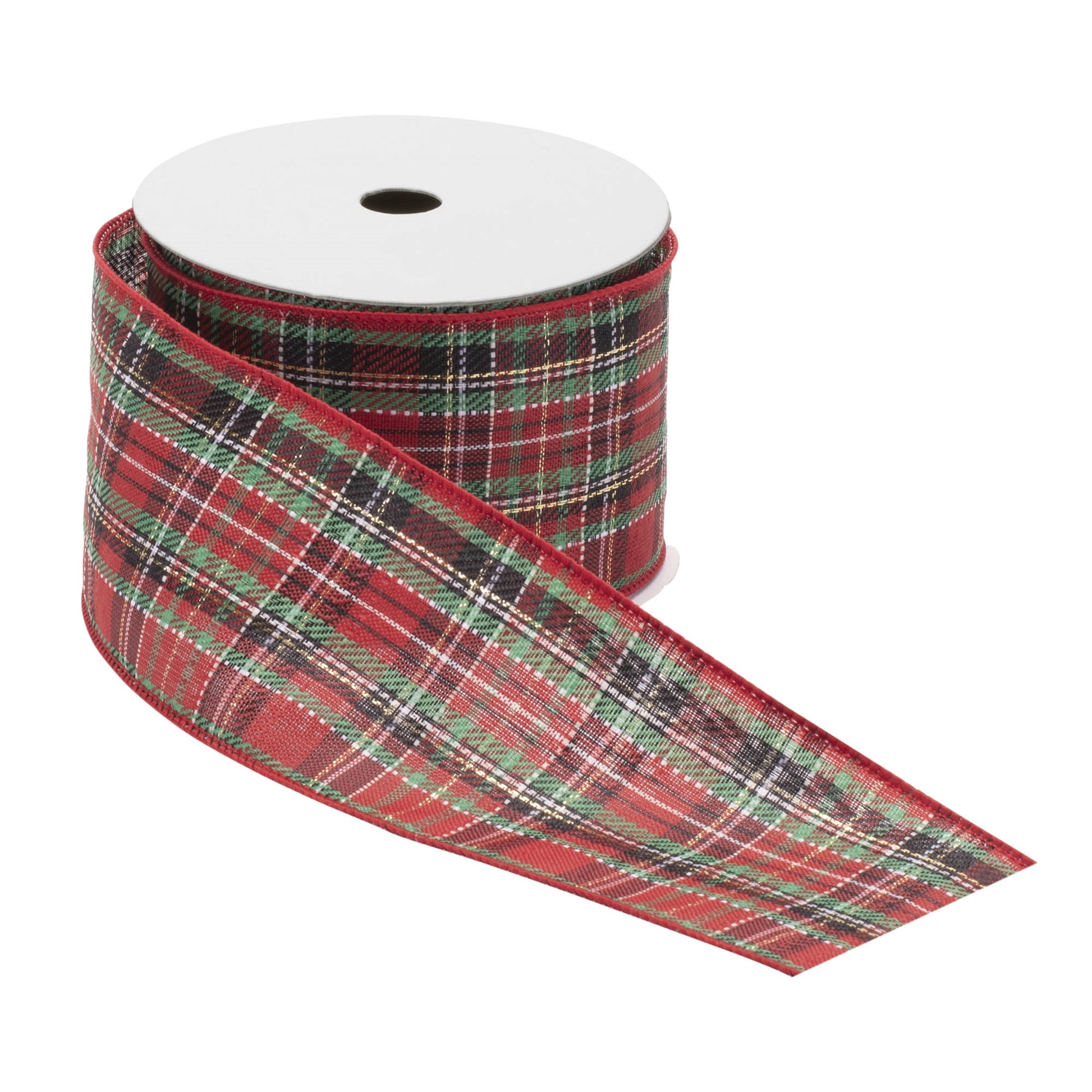 Tartan plaid wired ribbon set of 2 – red & green plaid with wired edges, 2.5" x 10 yds each | RRO Home
