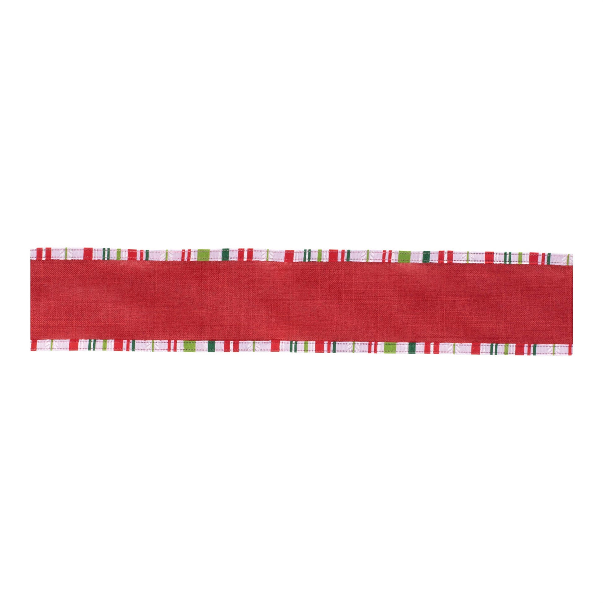 Striped trim wired ribbon set of 2 – red & green with white stripe, 2.5" x 10 yds each, wired edges | RRO Home
