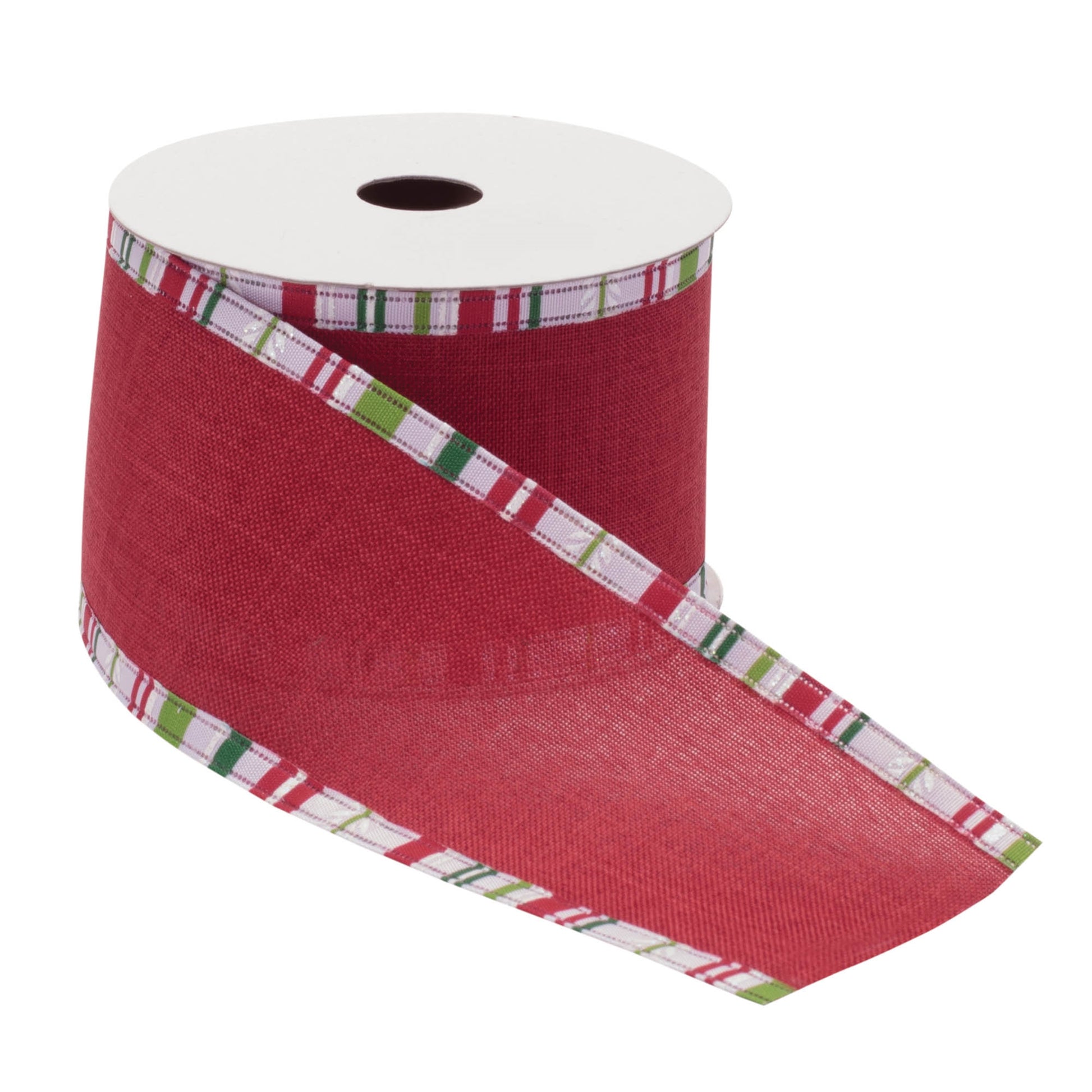 Striped trim wired ribbon set of 2 – red & green with white stripe, 2.5" x 10 yds each, wired edges | RRO Home
