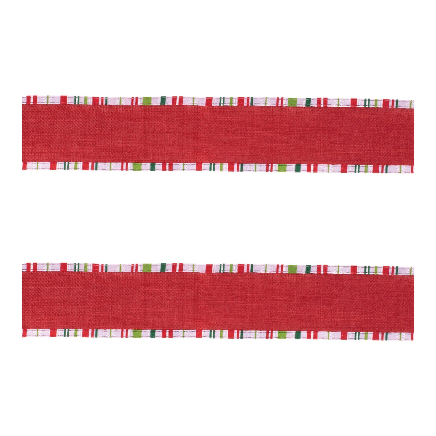 Striped trim wired ribbon set of 2 – red & green with white stripe, 2.5" x 10 yds each, wired edges | RRO Home

