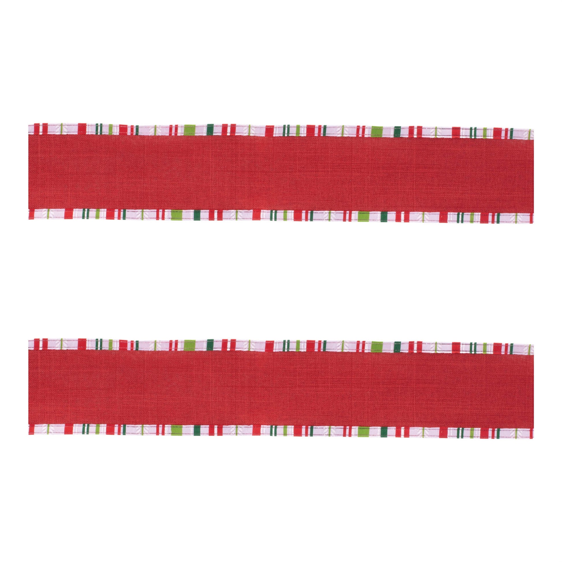 Striped trim wired ribbon set of 2 – red & green with white stripe, 2.5" x 10 yds each, wired edges | RRO Home
