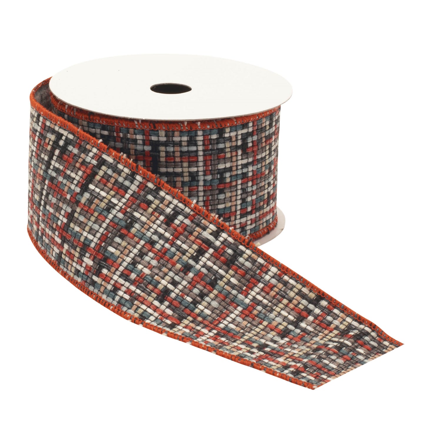 Checkered woven wired ribbon – red and beige plaid pattern, set of 2, 2.5" x 5 yds each | RRO Home
