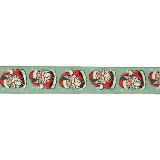 Nostalgic Santa print wired ribbon set of 2 – 2.5" x 10 yds each with vintage Santa and snowflake design | RRO Home
