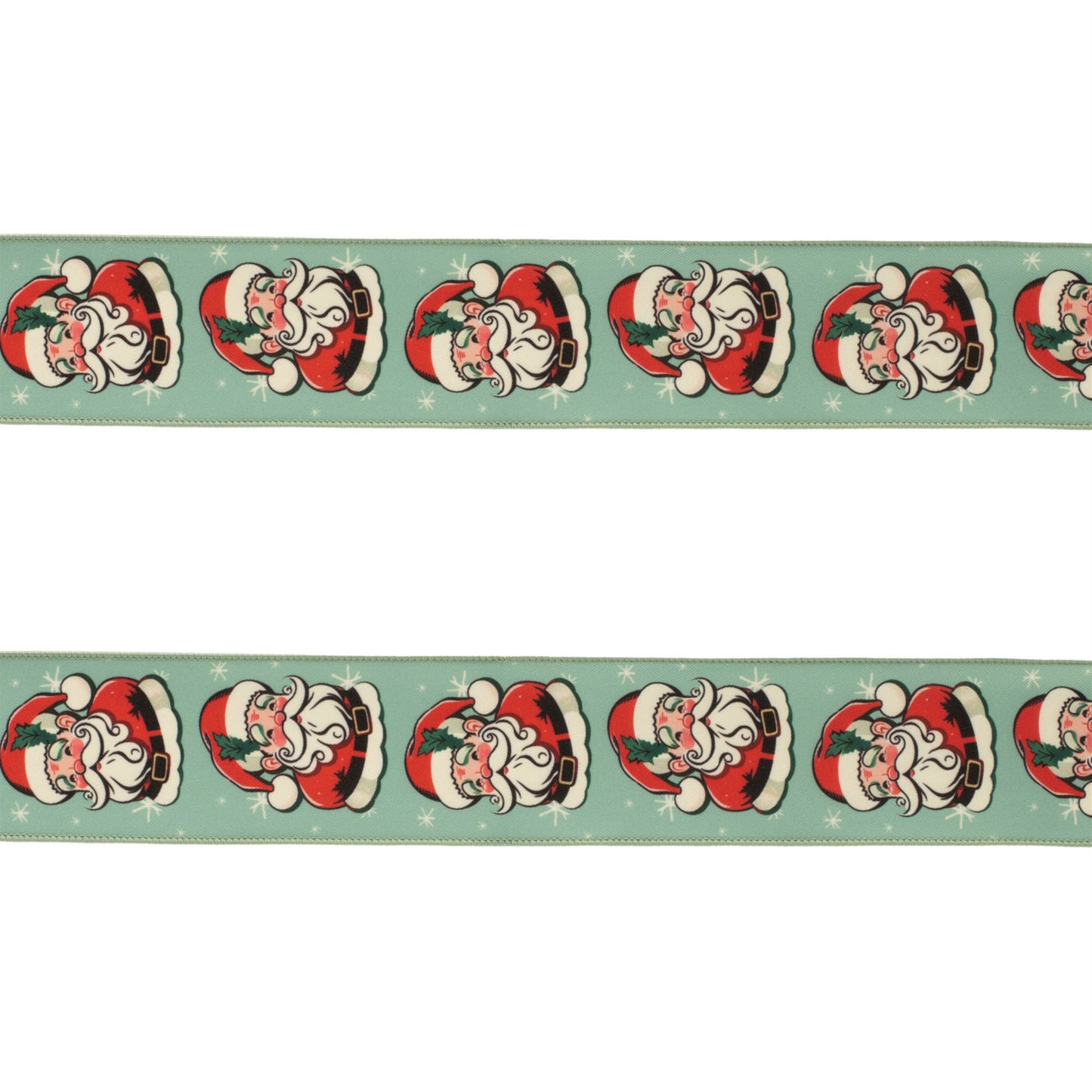 Nostalgic Santa print wired ribbon set of 2 – 2.5" x 10 yds each with vintage Santa and snowflake design | RRO Home
