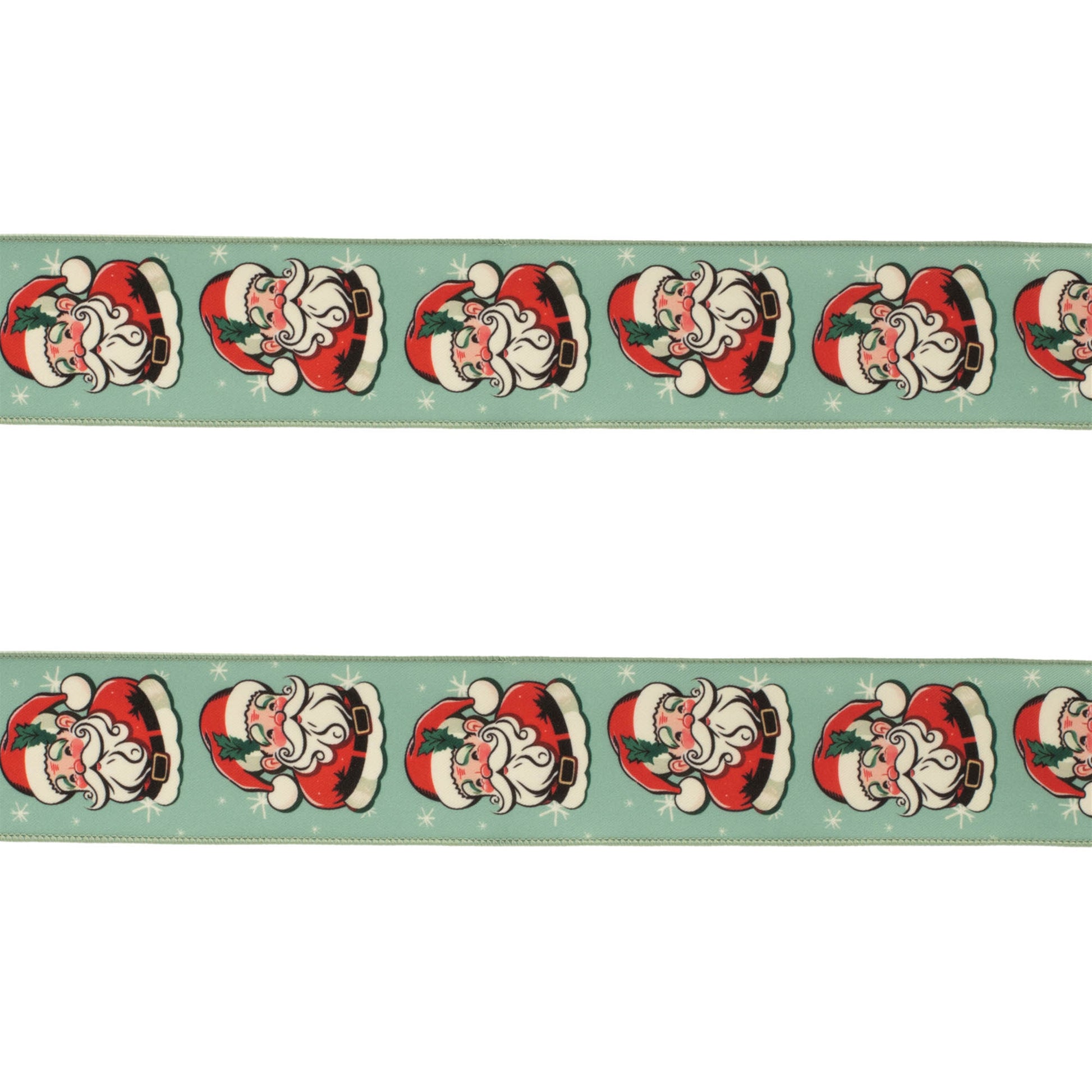 Nostalgic Santa print wired ribbon set of 2 – 2.5" x 10 yds each with vintage Santa and snowflake design | RRO Home

