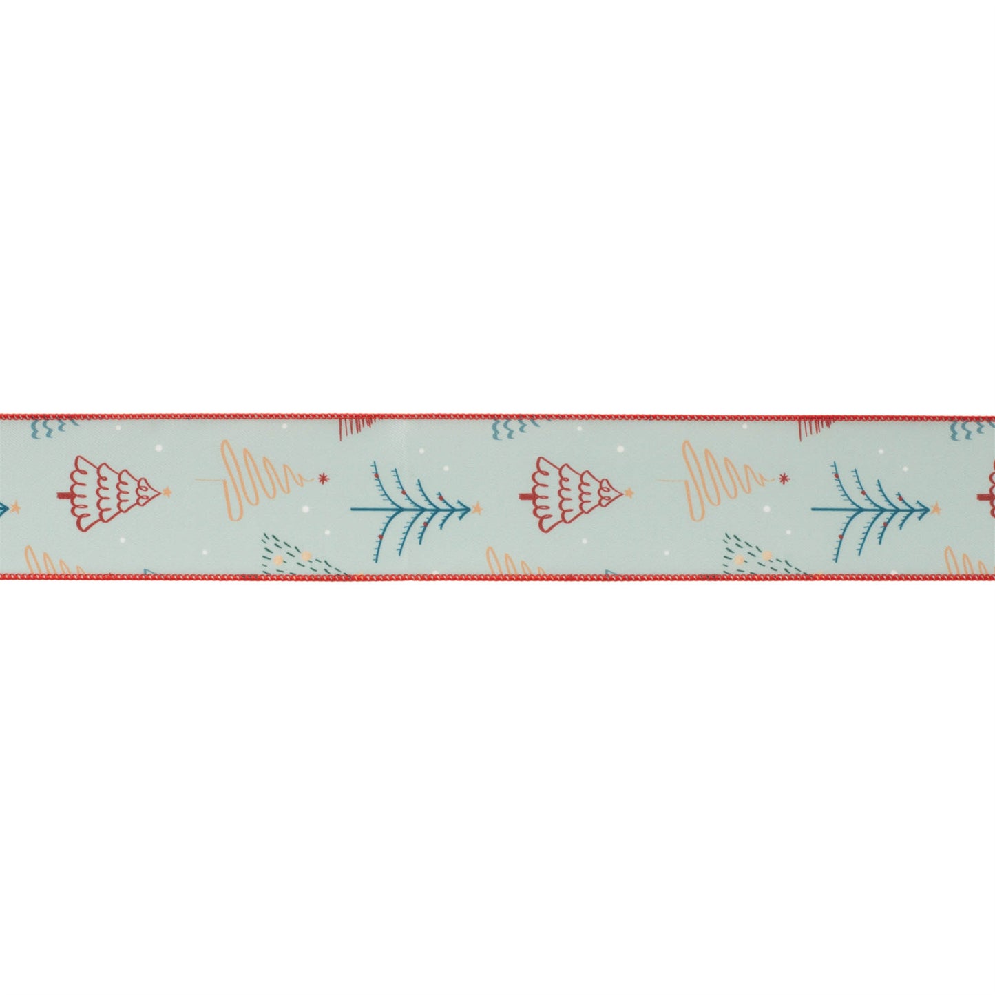 Christmas tree print wired ribbon set of 2 – red, white & blue with snowflake accents, 2.5\" × 10 yds each | RRO Home
