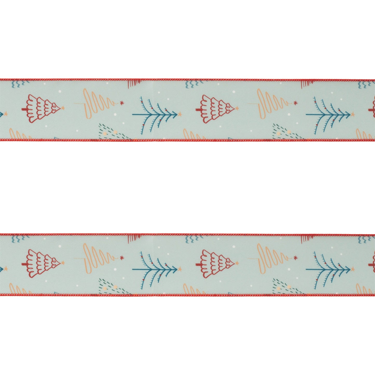 Christmas tree print wired ribbon set of 2 – red, white & blue with snowflake accents, 2.5\" × 10 yds each | RRO Home
