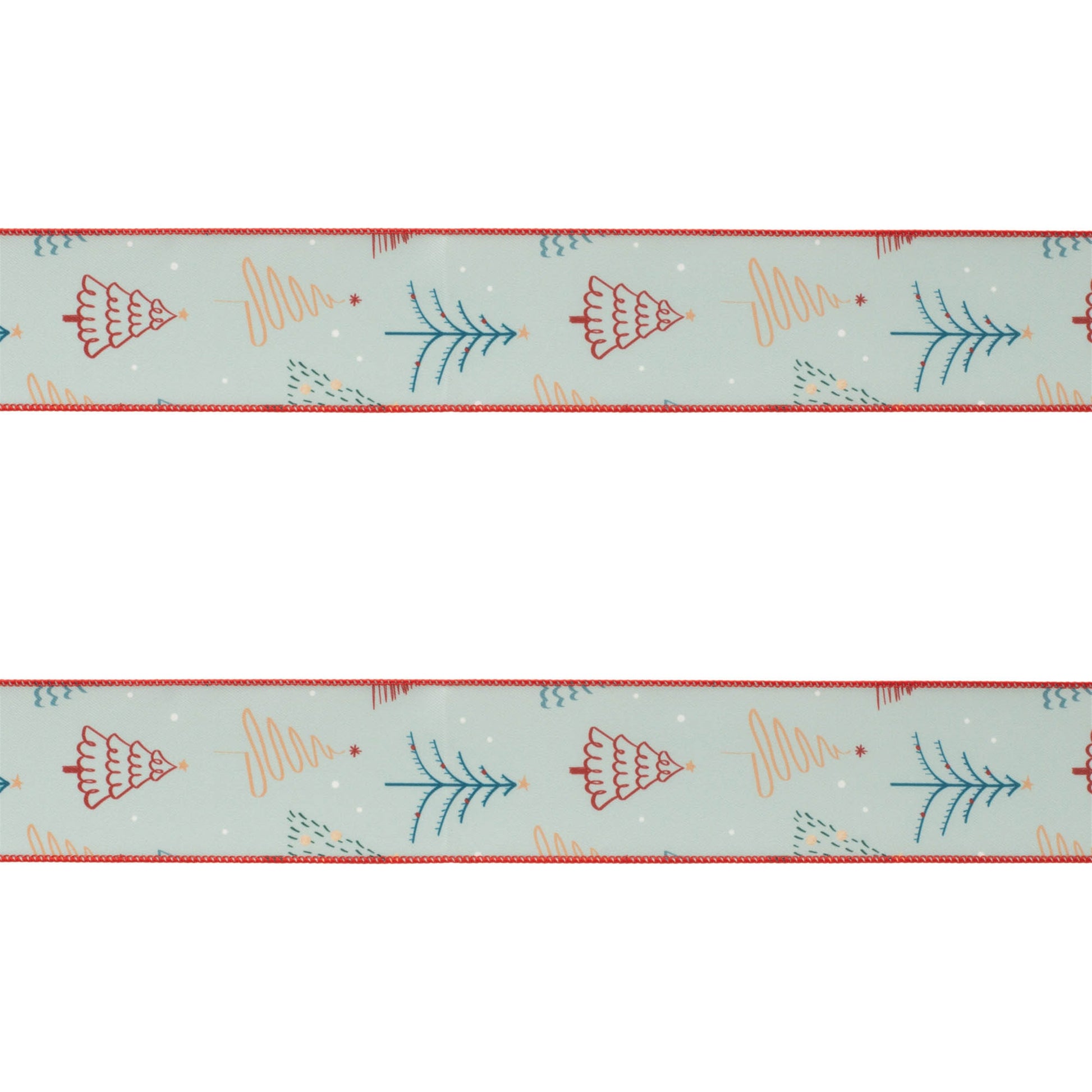 Christmas tree print wired ribbon set of 2 – red, white & blue with snowflake accents, 2.5\" × 10 yds each | RRO Home
