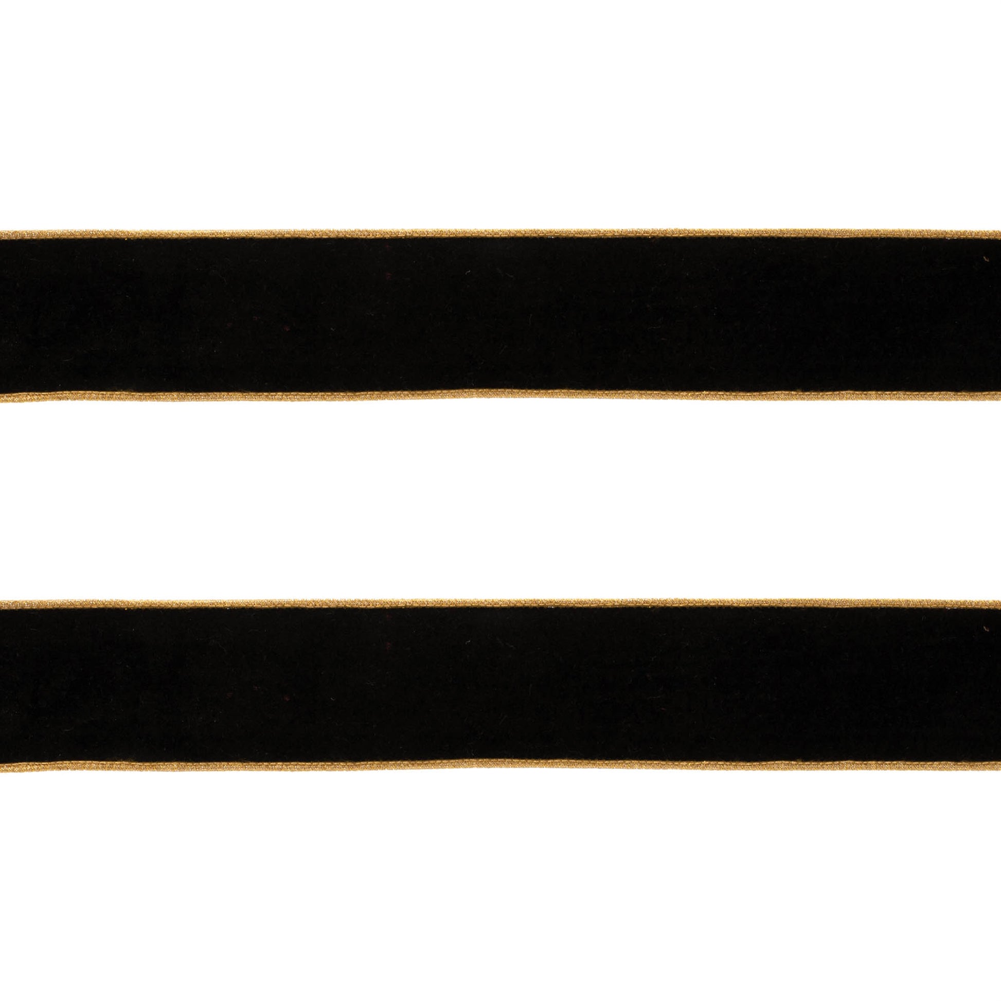Set of two black wired ribbon rolls, 2.5″ wide × 10 yards, with gold trim for elegant bows and holiday décor
