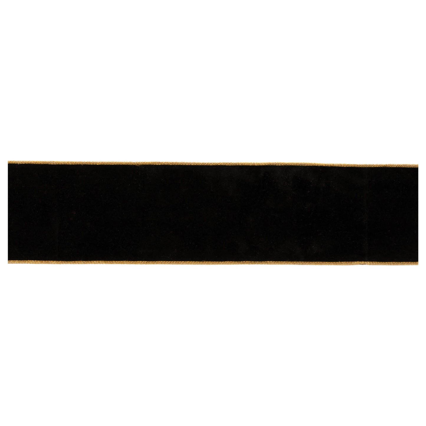 Black wired ribbon roll, 4″ wide × 10 yards with gold trim, wired edges for shaping festive decorative bows and accents

