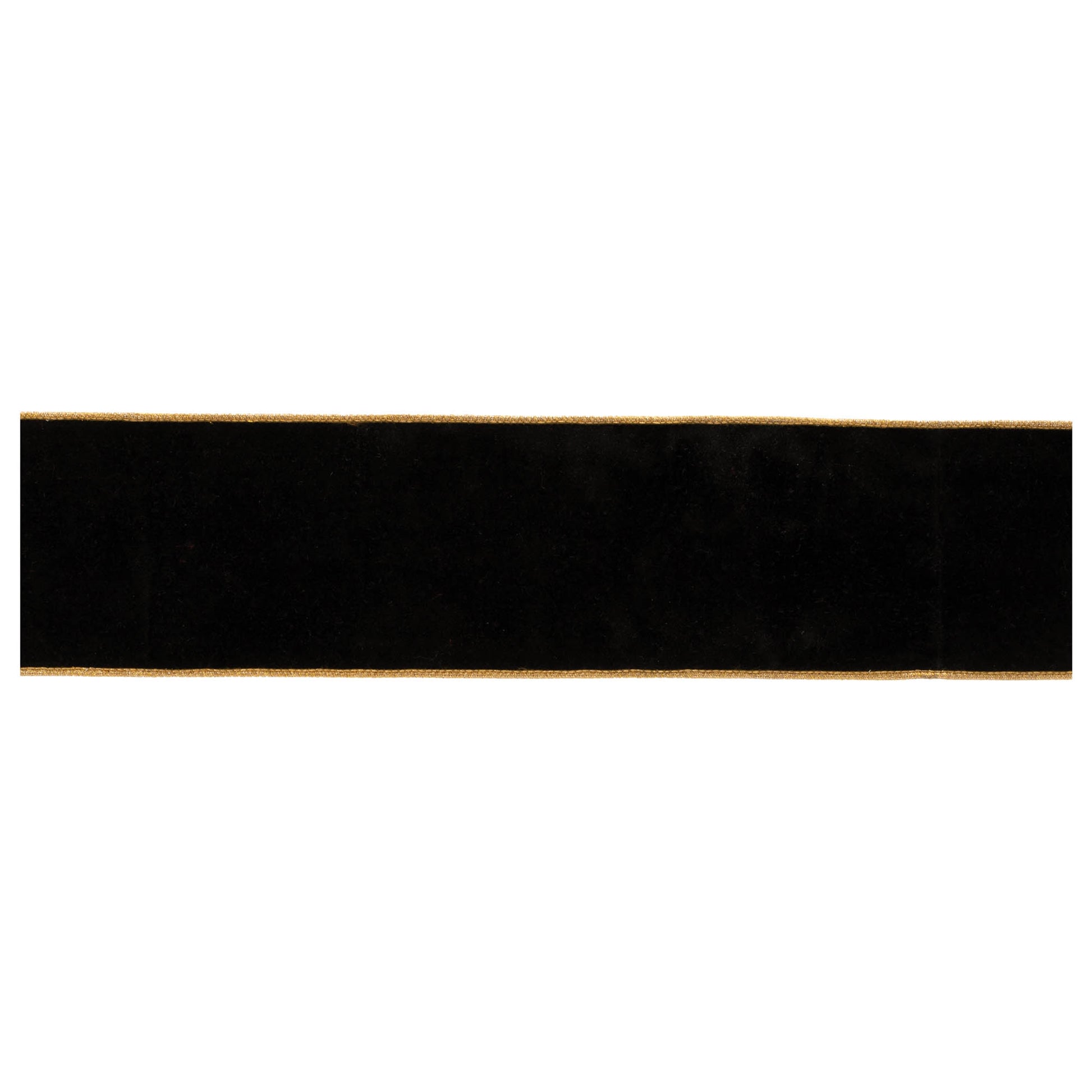 Black wired ribbon roll, 4″ wide × 10 yards with gold trim, wired edges for shaping festive decorative bows and accents
