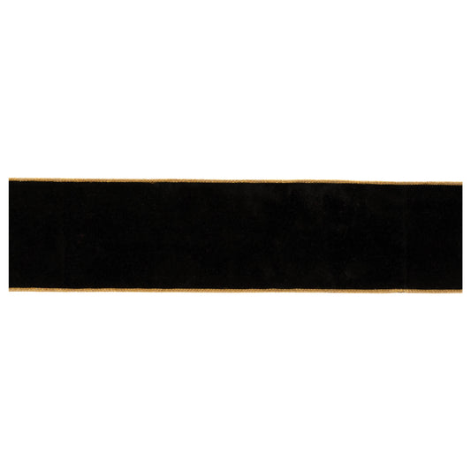 Black wired ribbon roll, 4″ wide × 10 yards with gold trim, wired edges for shaping festive decorative bows and accents
