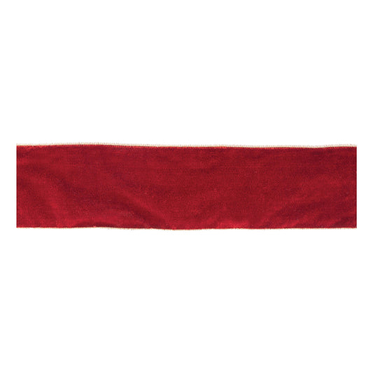 Red wired ribbon roll, 4″ wide × 10 yards with gold trim, wired edges for shaping festive bows and holiday décor
