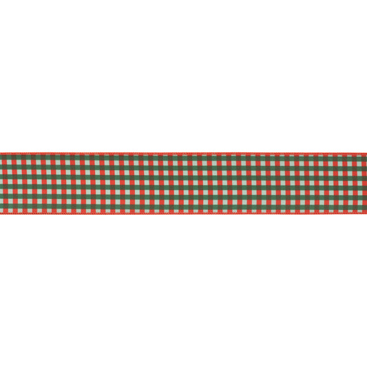 Set of two wired ribbon rolls, 4″ wide × 5 yards each, red green and beige plaid with wired edges for shaping holiday bows and décor
