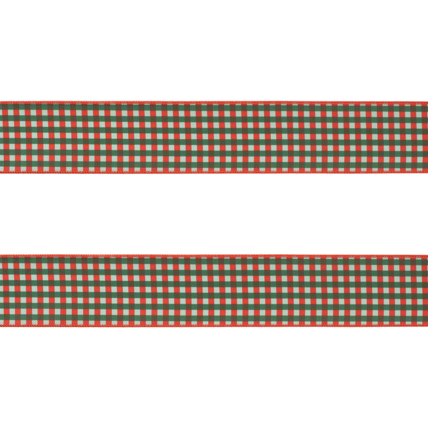 Set of two wired ribbon rolls, 4″ wide × 5 yards each, red green and beige plaid with wired edges for shaping holiday bows and décor
