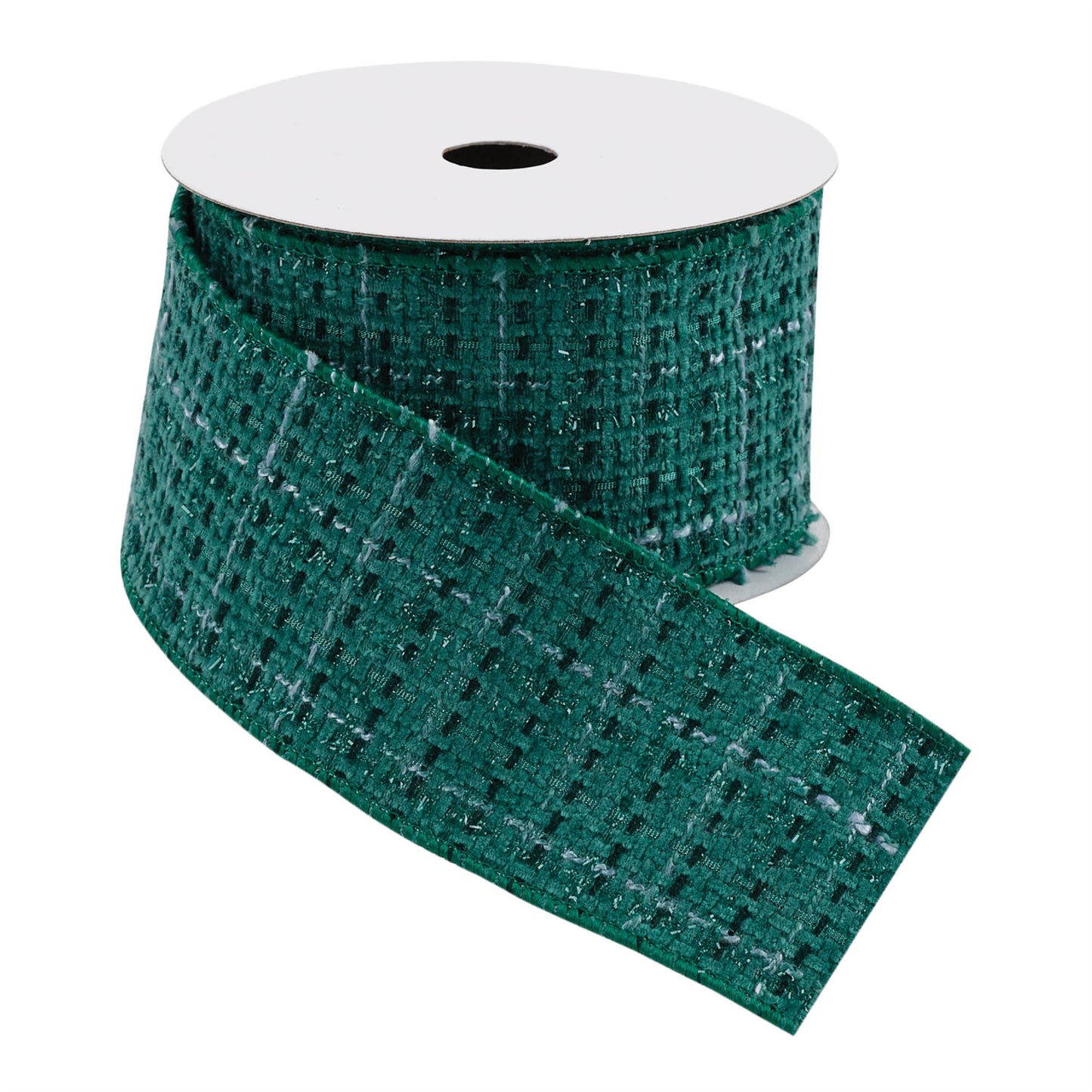 Blue and green Tattersall plaid wired ribbon, 2.5″ wide × 5 yards, with wired edges for shaping wreaths and bows
