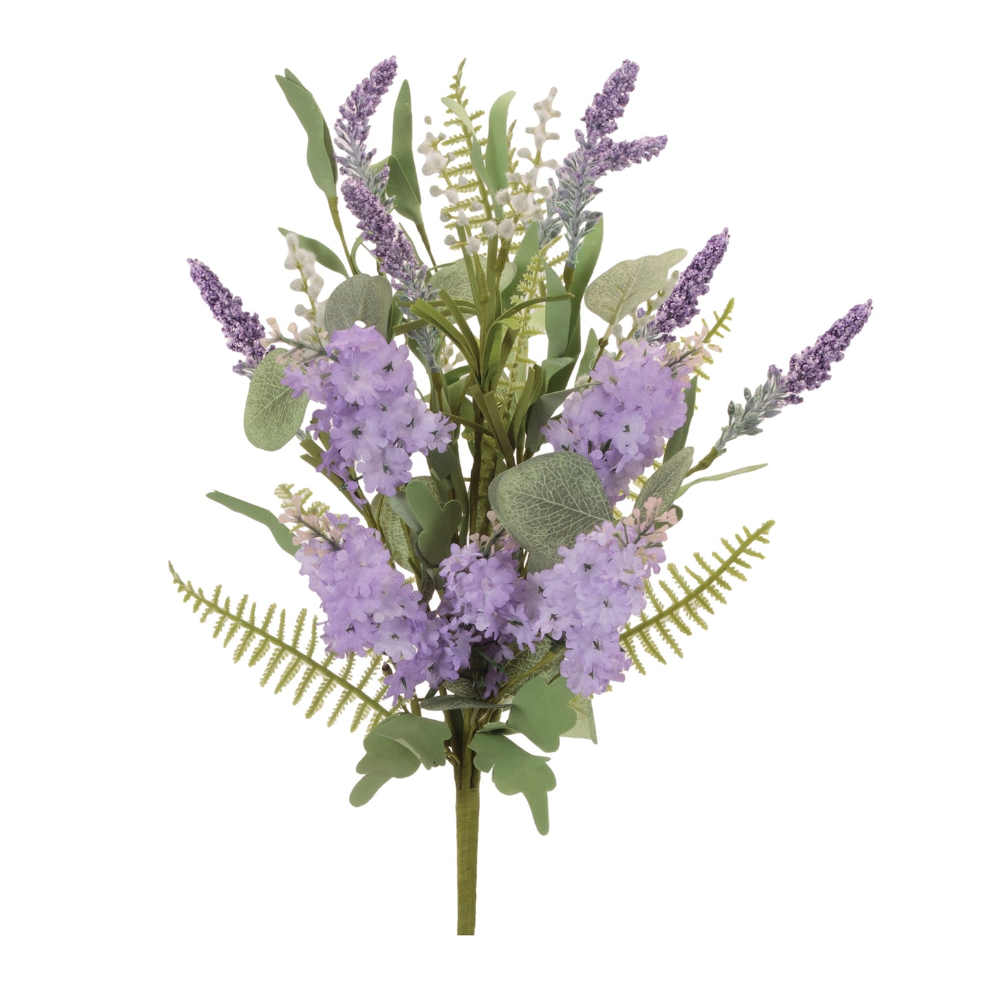 Artificial lavender and hyacinth bush with fern and eucalyptus greenery