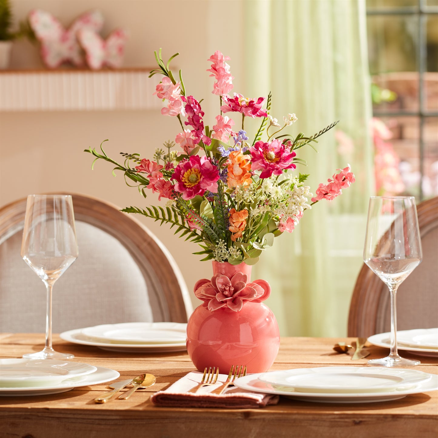 21 inch faux floral bouquet arranged in a vase for home decor