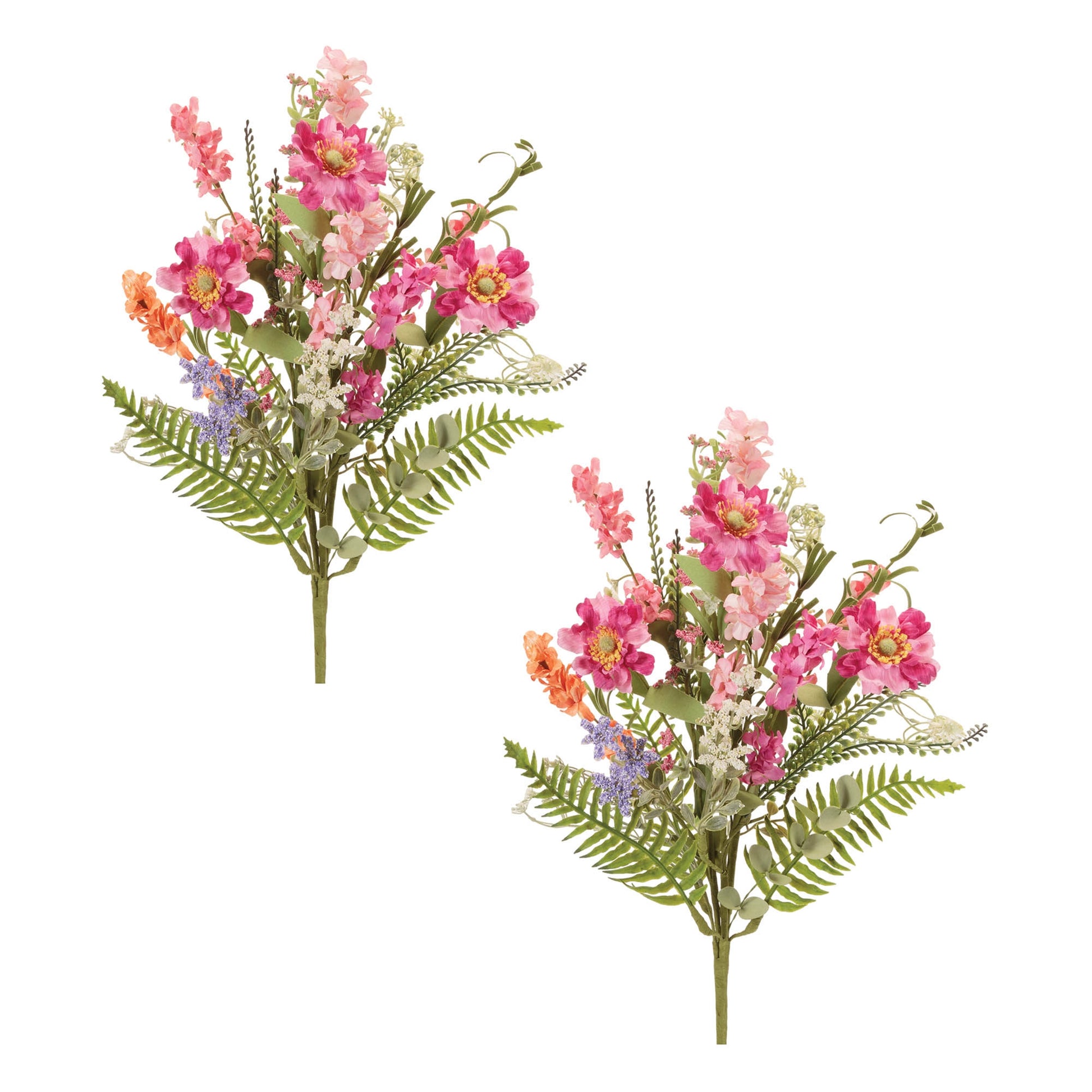 Pink daisy and fern floral bush set of 2 artificial spring stems