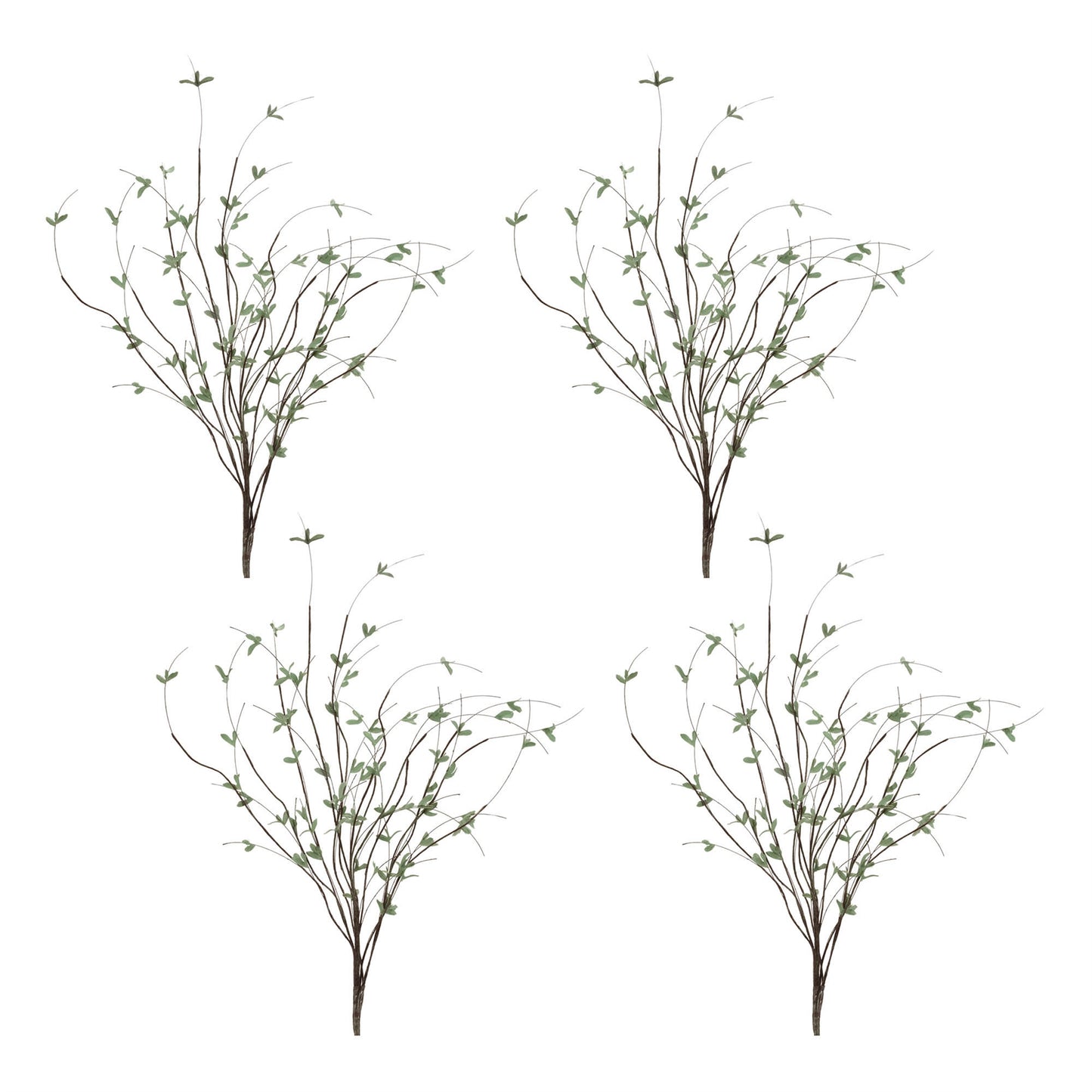 Set of 4 mini leaf twig branches with natural green foliage and twig accents
