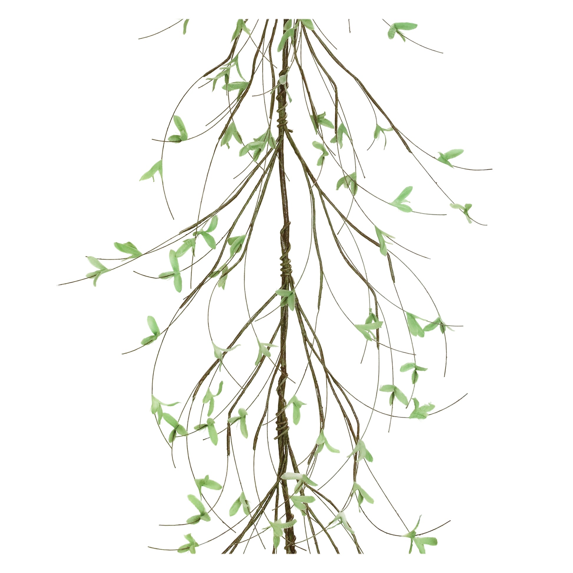 Set of 2 mini leaf twig garlands with green foliage and twig accents
