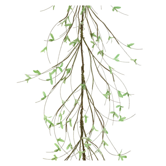 Set of 2 mini leaf twig garlands with green foliage and twig accents
