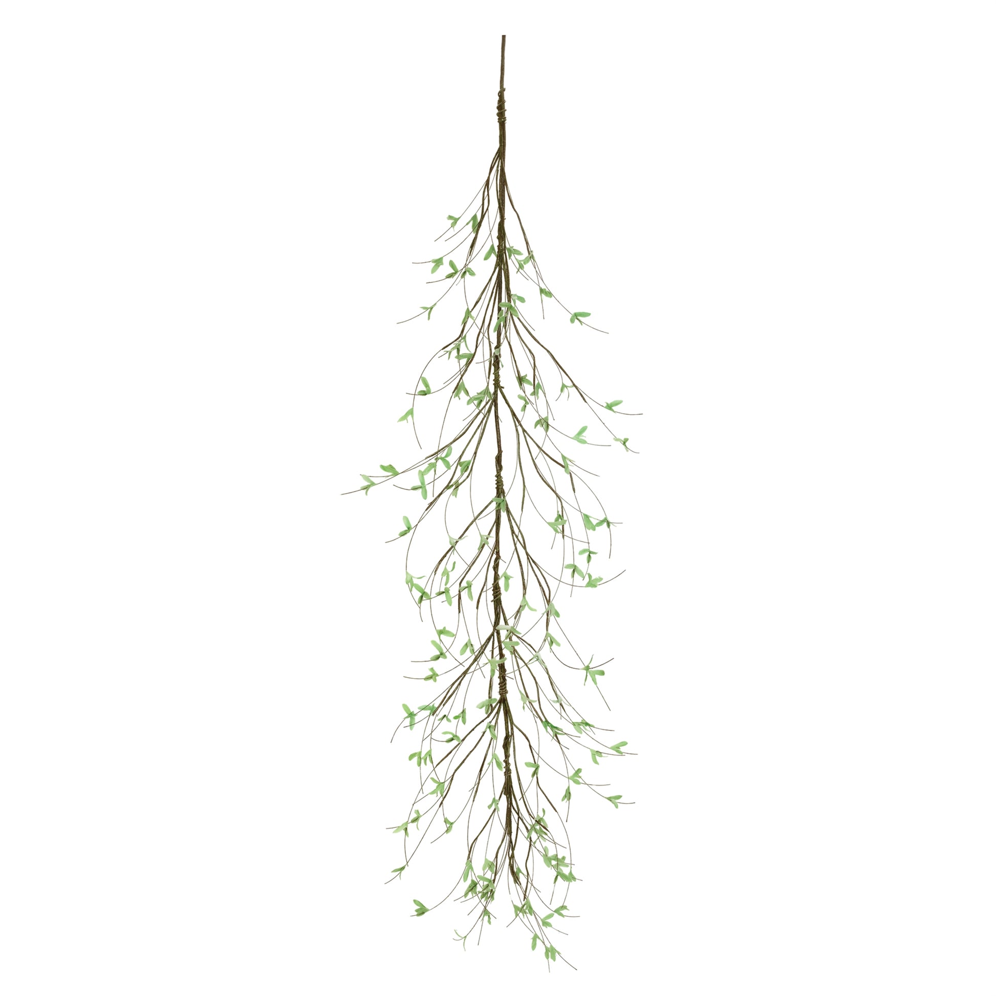 Set of 2 mini leaf twig garlands with green foliage and twig accents
