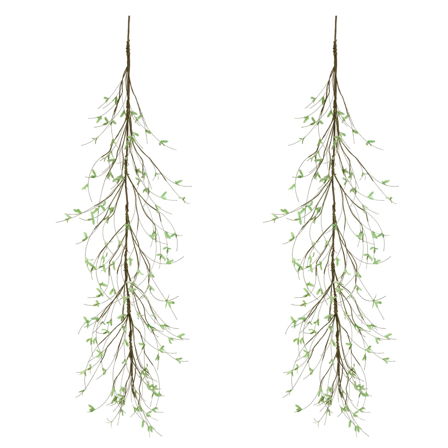 Set of 2 mini leaf twig garlands with green foliage and twig accents
